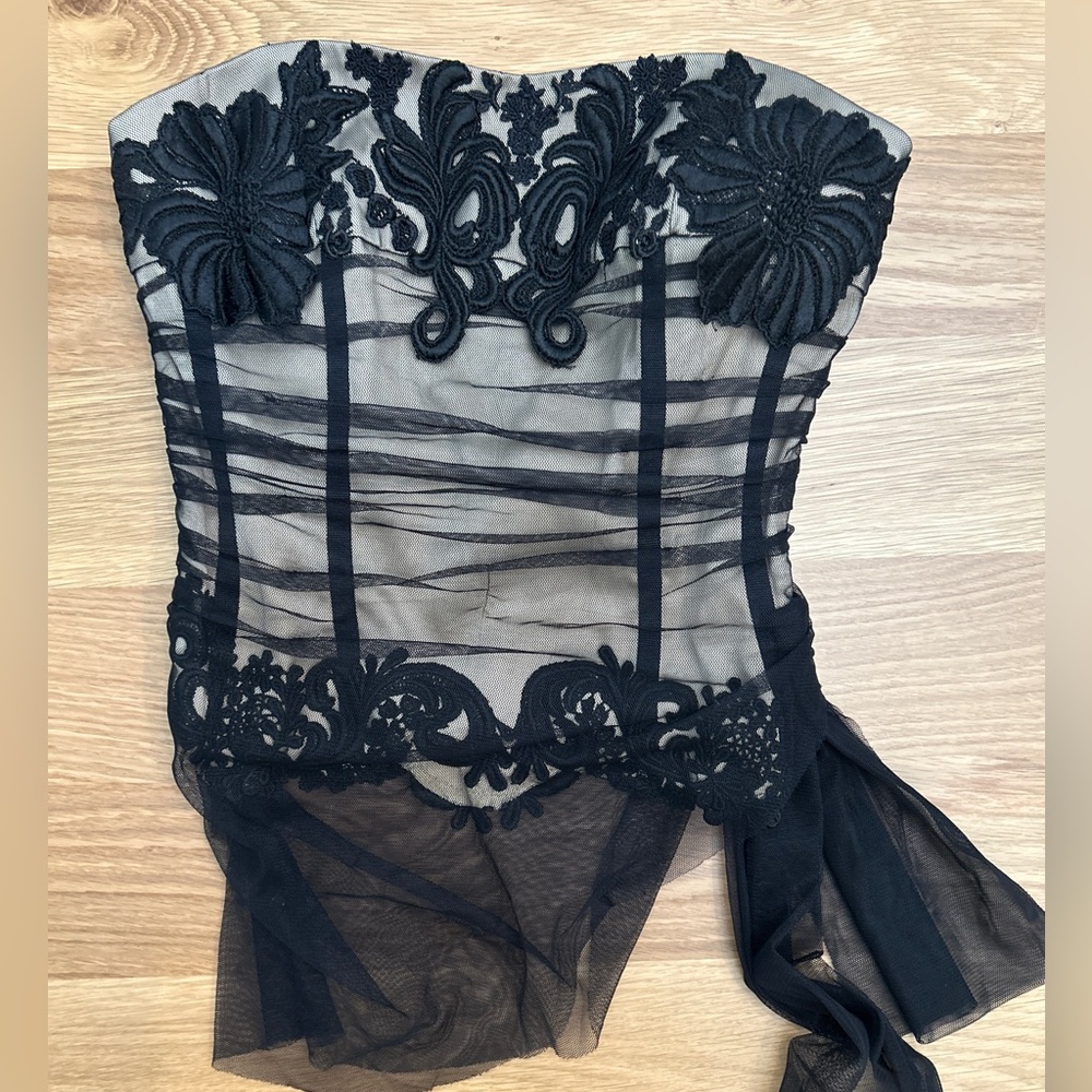 Byron Lars Black Sheer Floral Blouse
